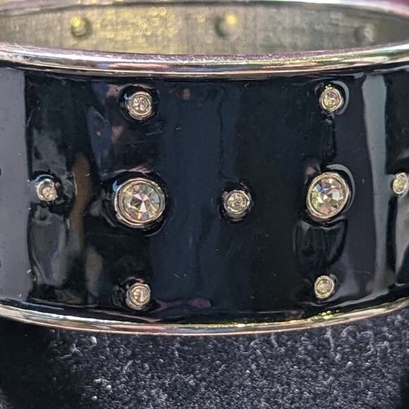 Signed Cookie Lee Black Enamel and Rhinestone Clamper Style Bracelet - Picture 2 of 6